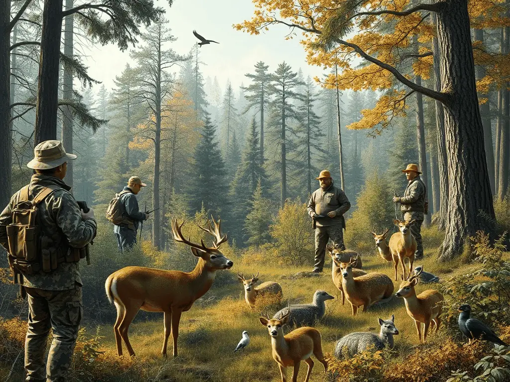 A serene image of hunters and landowners collaborating on a conservation project, highlighting the organization's commitment to fostering community collaboration and environmental stewardship.