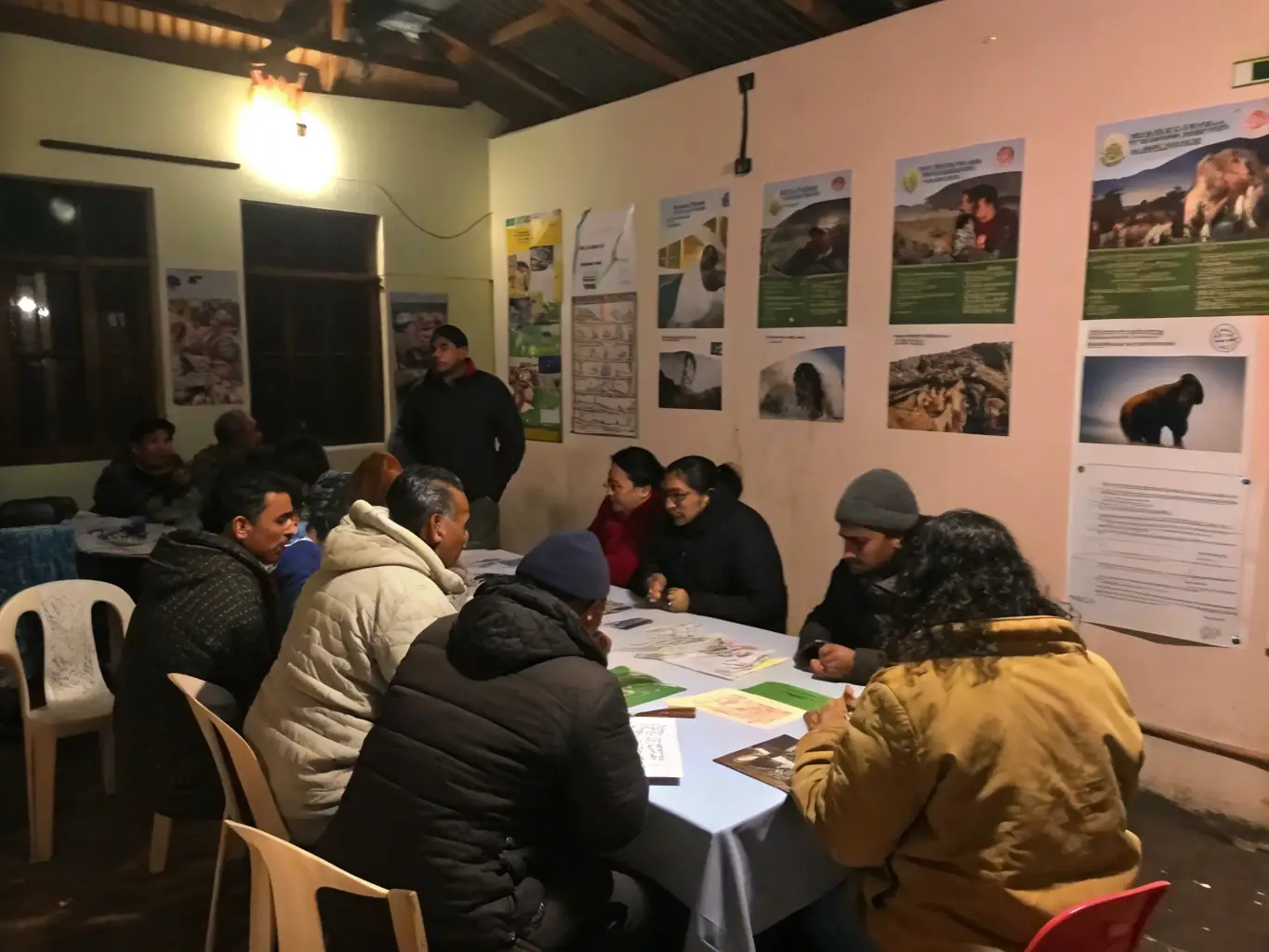 A vibrant image of a community workshop, where participants are learning about sustainable hunting practices and wildlife conservation techniques.