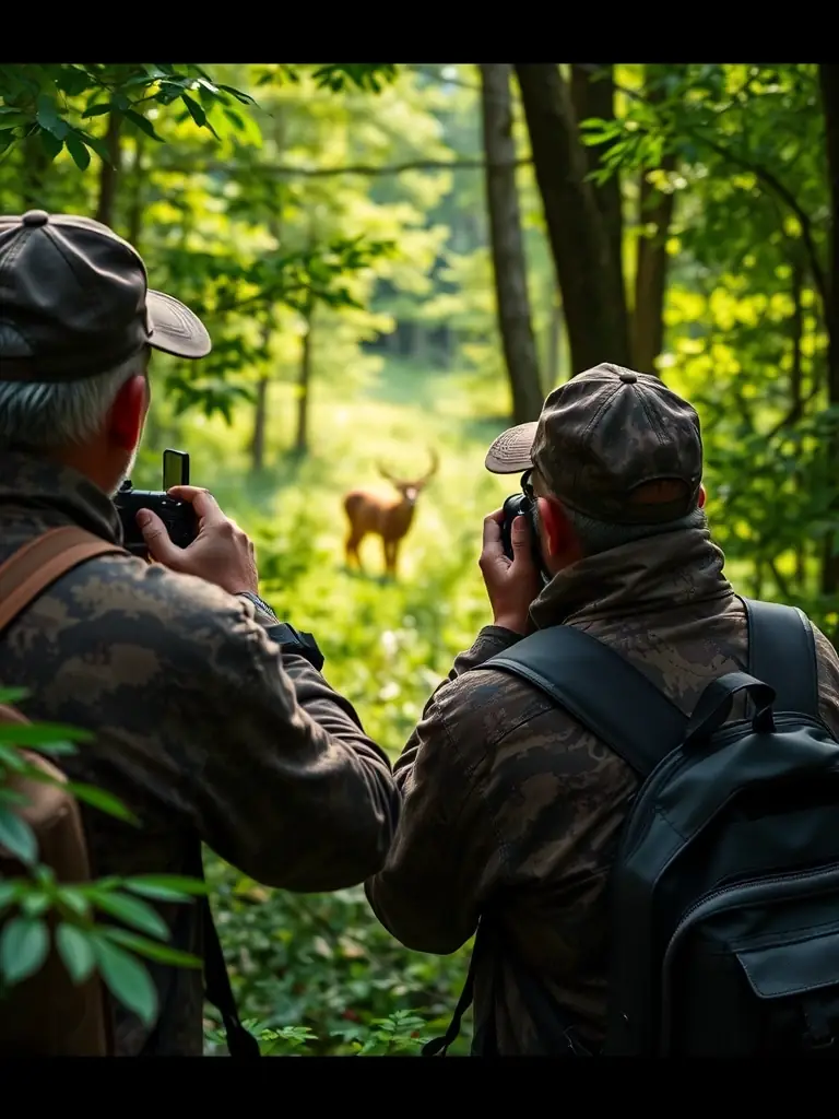 A photograph showing a group of hunters participating in a controlled deer population management activity, emphasizing responsible hunting practices.