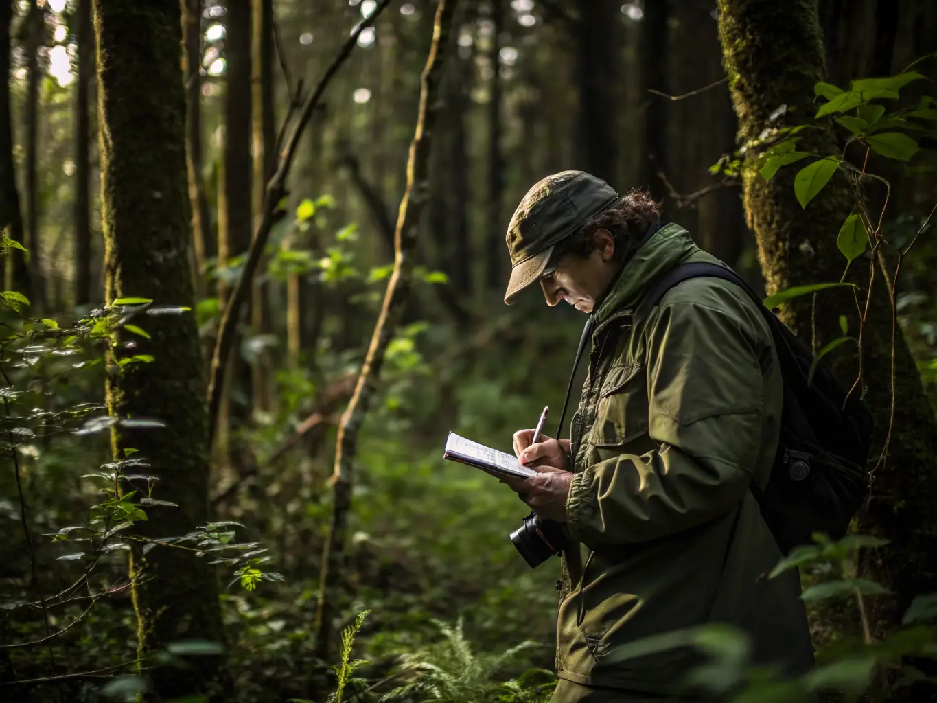 A photograph showcasing a wildlife monitoring team in action, collecting data and observing animal behavior in their natural habitat.