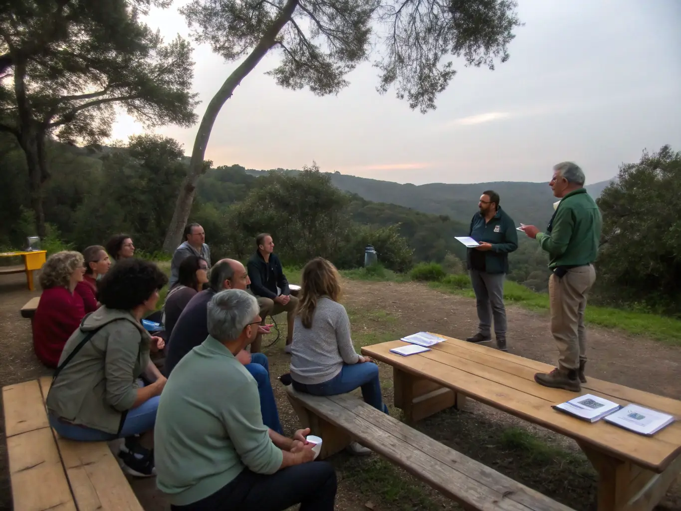A photograph showing a group of community members participating in an outdoor educational workshop with wildlife experts, emphasizing the organization's efforts to educate and engage the local community.